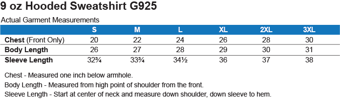 Gildan Heavyweight Hoodie Size Chart