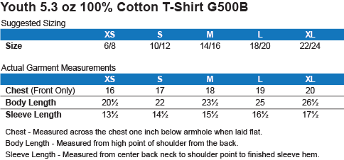 youth shirt size chart