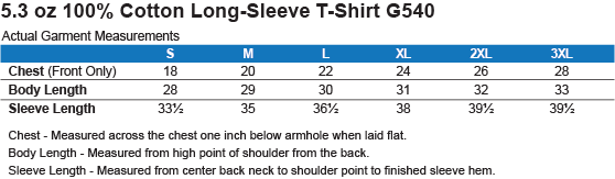 Gildan Long Sleeve Size Chart