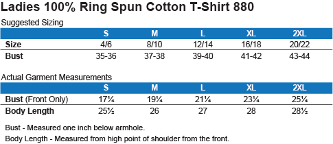 Anvil T Shirt Size Chart